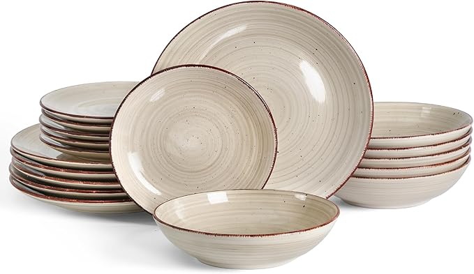 Dinnerware Sets for 6, 18 Piece Plates and Bowls Sets, Stoneware Dishware Sets Kitchen, Scratch Resistant Dishes, Microwave & Dishwasher Safe (Grey, Service for 6(18PCS))