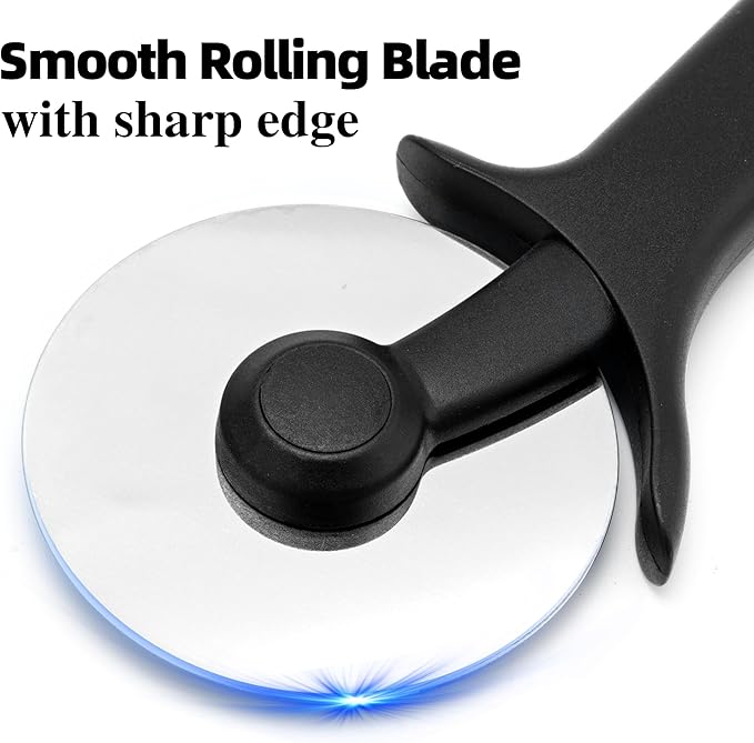 TJ POP Pizza Cutter 2 Pcs, Stainless Steel Pizza Cutter Wheel, Super Sharp Pizza Slicer, Easy to Cut & Clean, Dishwasher Safe Pizza Wheel-Black