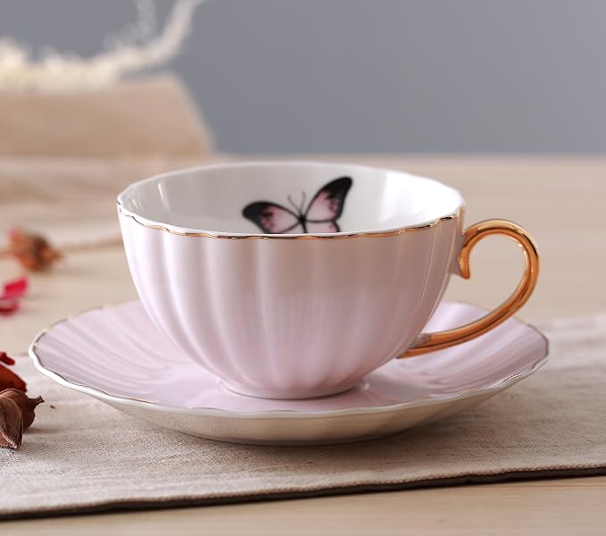 Jusalpha® Elegant Tea Cup and Saucer Set-Coffee Cup Set with Saucer and Spoon FD-TCS03-4COLOR