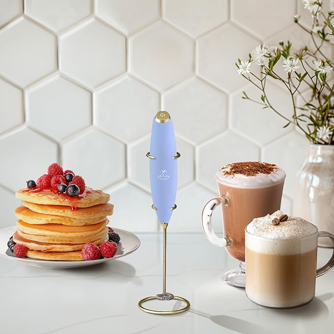 Zulay Kitchen Powerful Milk Frother Wand With 4 AA Duracell Batteries - Ultra Fast Handheld Drink Mixer - Electric Whisk Foam Maker for Coffee, Lattes, Cappuccino, Matcha & Creamer - Blue & Gold