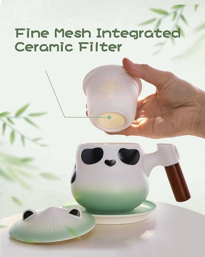 ZENS Tea Cup with Infuser and Lid for Loose Leaf Tea Steeper, 11 oz Cute Panda Tea Mug with Strainer and Coaster for Daughter, Collector's Mug Gifts