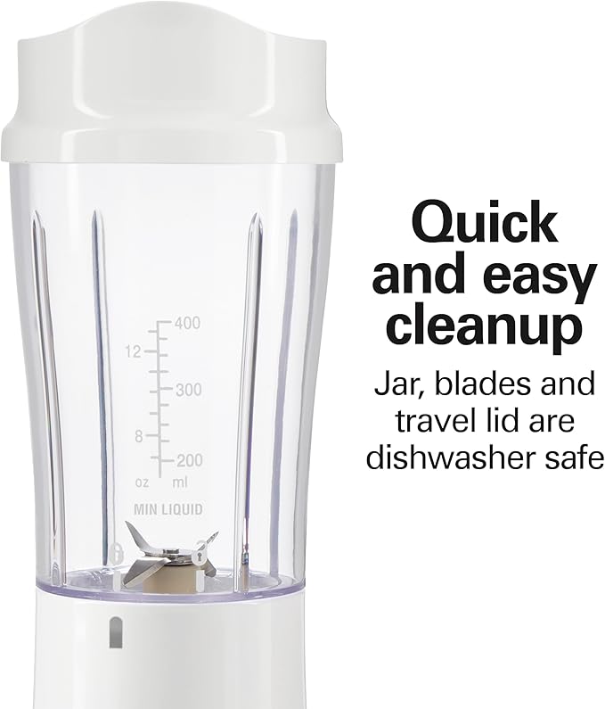 Hamilton Beach Portable Blender for Shakes and Smoothies, 14 Oz BPA Free Travel Cup & Lid, Durable Stainless Steel Blades, Personal Smoothie Blender, White (51101V) (Pack of 4)