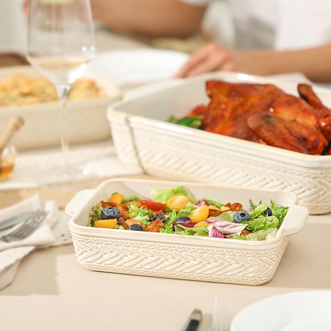 Casserole Dishes for Oven, Ceramic Baking Dishes Set of 3, Rectangular Lasagna Pans Casserole Dish Set for Baking, Cooking, Kitchen, Cake Dinner, Banquet (15.4''/12.3''/9.8'')