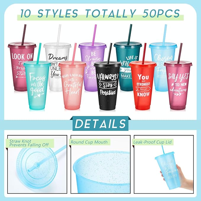 Uiifan 50 Pcs Inspirational Cups Bulk Appreciation Gifts for Employee Coworker Staff Team Thank You Gifts, Office Prizes for Adults Work Party Favors, Associates, Giveaways (Stylish Color)