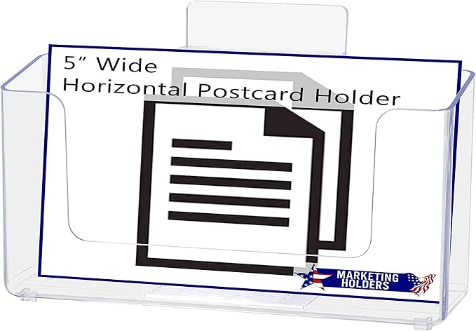 Marketing Holders Slatwall 5" W Postcard Holder Clear Acrylic Pocket Literature Printed Material Menu Maps Display Booklet Horizontal Organizer Take One Display