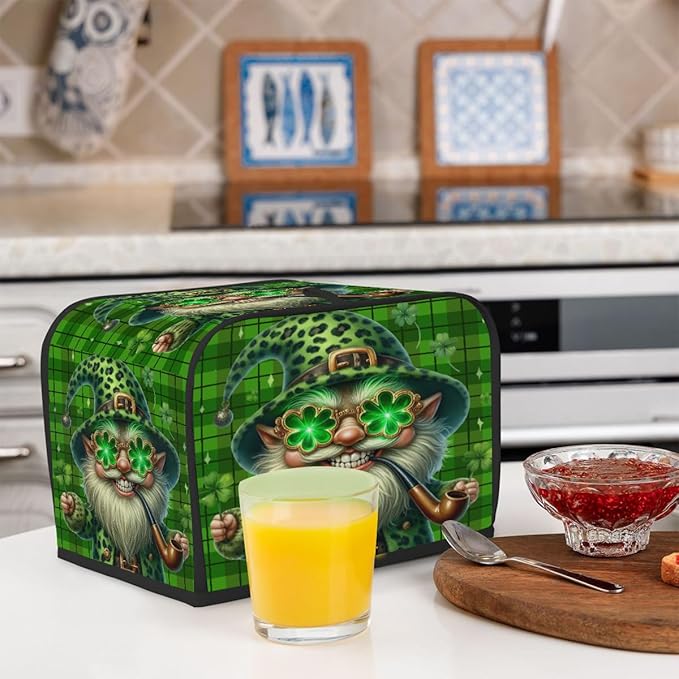 St Patrick Green Funny Gnome Toaster Cover 2 Slice Dust and Fingerprint Protection Toaster Bread Maker Covers Washable Kitchen Small Appliance Covers for Kitchen Accessories Decor Bakeware Women Gift