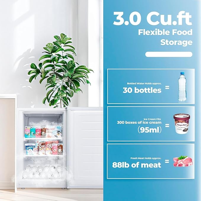 Electactic 3.2 Cu.ft Small Freezer, Mini Upright Freezer with Adjustable Thermostat, Removable Shelves, Reversible Single Door, for Bedroom/Home/Dorms/Apartment (White)