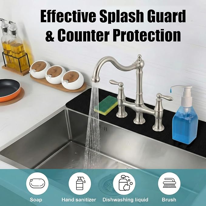 Faucet Mat for Bathroom Sink 3 Holes: 24’’Lx4.5’’W Splash Guard Fits 8 Inch Widespread Farmhouse Vintage Bridge Kitchen Vanity Faucet - Customizable Counter Protector Drip Catcher for Irregular Sink