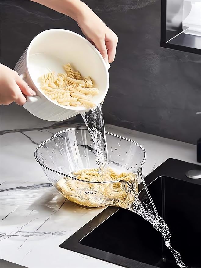 Multi-functional Drain Basket - 2024 New Fruit Cleaning Bowl with Strainer Container, Kitchen Sink Food Catcher Drainer Fruit Rinser Vegetable Washing Filter Bowl over the Sink Colander (2PCS, Grey)