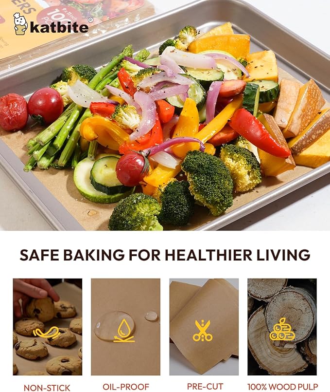 Katbite Air Fryer Disposable Paper Liners 200 Pcs, 9x11 Inch, Oil Resistant & Easy Clean, Non-stick Rectangular Paper Sheets Basket Liner for Toaster Oven Xl Air Fryer
