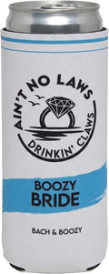 Funky Junque Bachelorette Party Favors Slim Can Cooler, Funny Bridesmaid & Bride Gifts for Girls Trip, Bridal Shower Decor & Accessories, 12 oz Skinny Can Covers - Ain't No Laws - Boozy Bride Single