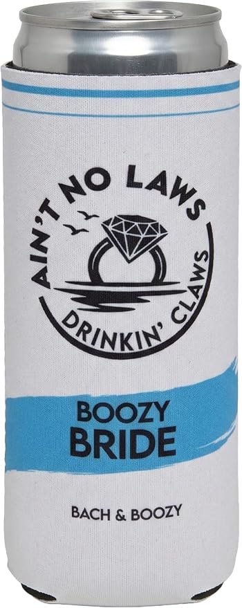 Funky Junque Bachelorette Party Favors Slim Can Cooler, Funny Bridesmaid & Bride Gifts for Girls Trip, Bridal Shower Decor & Accessories, 12 oz Skinny Can Covers - Ain't No Laws - Boozy Bride Single