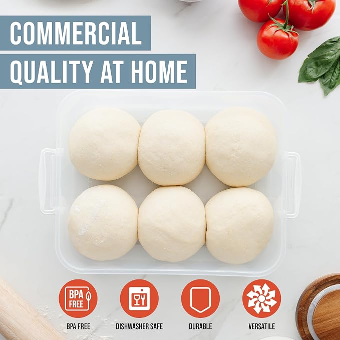 Chef Pomodoro Dough Proofing Box 14x11-In, 4-6 Proofing Balls, Blue 2-Pack | Household Pizza and Bread Dough Preparation Container With Lid, Featuring a Convenient Carry Handle for Easy Daily Carrying