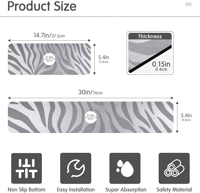 Kitchen Sink Splash Guard 1 PC 14.7 Inch Sink Faucet Mat Splash Guard for Bathroom Countertop Water Absorbent Foldable Cuttable Soft Washable Light Silvery Zebra Print