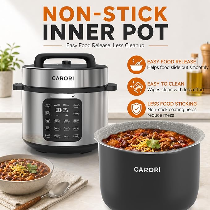 CARORI 8Qt,9-in-1,1200W Electric Pressure Canner, IMD Touchscreen, Non-Stick Pot. Quick, Time-Saving, Healthy. Olla de Presion (Ollas). Safe Venting.Rice,Slow,Steamer, Sauté, Warmer, Silver