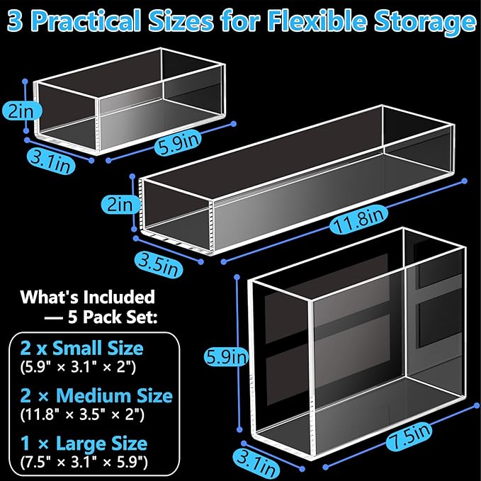 Magnetic Spice Rack Organizer for Refrigerator, Acrylic Magnetic Storage Shelf Set (5 Pack, 3 Sizes), Strong Fridge Organizer for Spices, Bottles, Wraps & Snacks, Space-Saving Kitchen Storage Solution