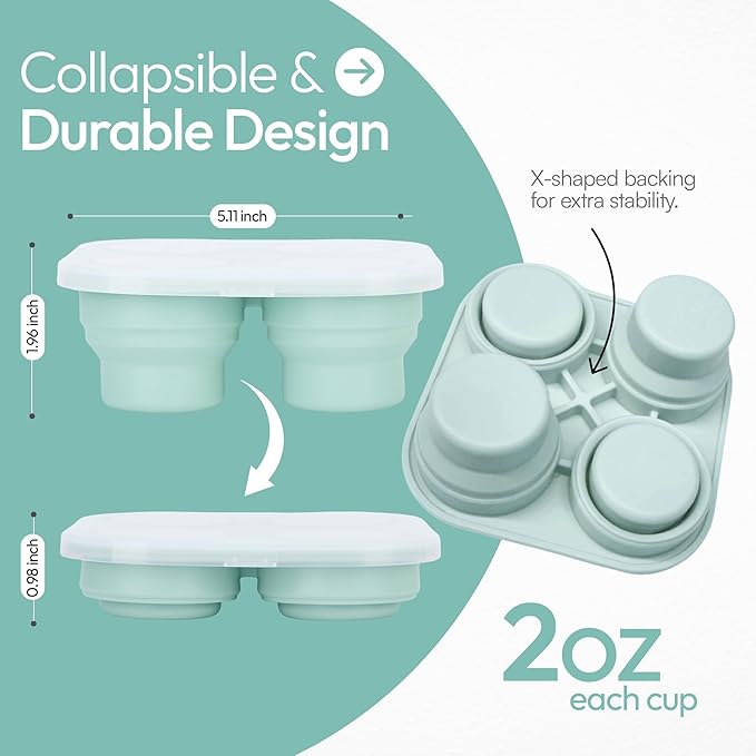 Silicone Freezer Tray with Lid - Stackable 2 oz Large Ice Cube Molds for Homemade Purees, Egg Bites, Broth Food Storage - Dishwasher Safe - MOODY BLUE