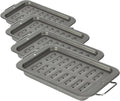 GoodCook Everyday Broiler Baking Pan with Built-in Handles Nonstick Warp-Resistant Heavy-Gauge Steel Construction Even-Heating Oblong Pan with Drip Rack, 7"x11", Gray (Pack of 4)