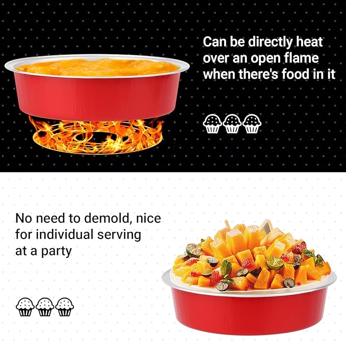 Beasea Disposable Baking Cups, 200 Pack 7.3oz 215ml Aluminum Ramekins Foil Baking Cups 4" Ramekin Cup No Lids Cupcake Aluminum Mini Baking Cups for Party - Bright Red