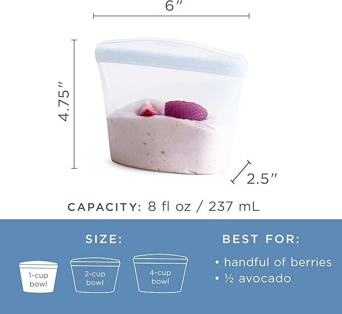 Stasher Silicone Reusable Storage Bag, 1-Cup Bowl, Reusable Freezer Bag, Microwave, Dishwasher, Oven Safe, Sous Vide, Lunch Container, Eco Friendly, Food Storage Bag, Snack Bag, 8 oz, Deep Ocean | Reusable Food Bag