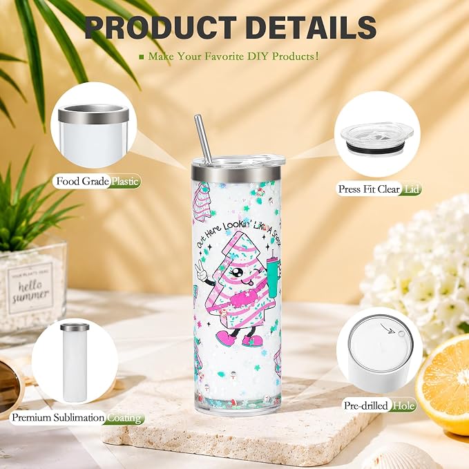 20 Oz Sublimation Storyboard Snow Globe Tumbler Cup, 10 Pack | innner stainless steel, outer acrylic, pre-drilled, double wall, snow globe cup, Sublimation Coating, individually boxed