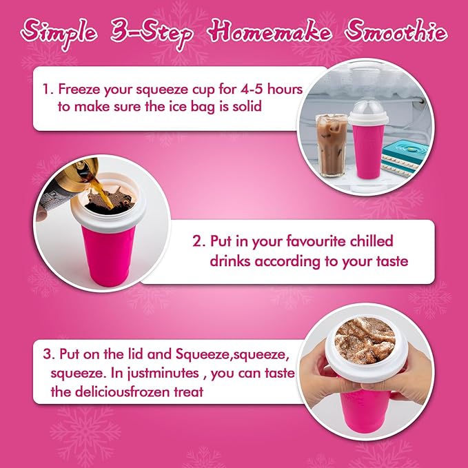 2PCS Slushie Maker Cup, Quick Frozen Magic Cups for Homemade Milk Shake Ice Cream Maker, Double Layer Squeeze Slushy Maker Cup, Birthday Gifts for Mother Father,Kids,Friends,Family (Pink+Green, 350ML)