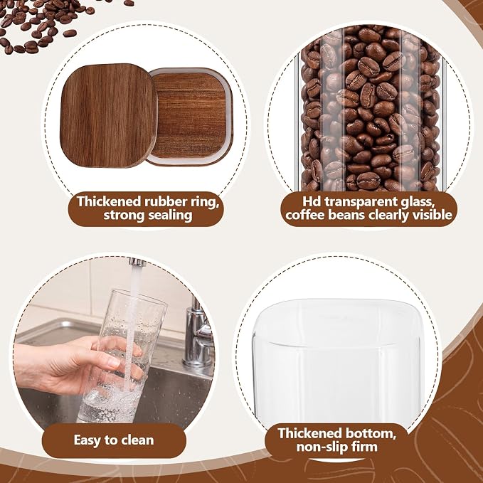 Suclain 3 Pcs 34 oz Glass Coffee Grounds Container with Shelf Glass Coffee Bean Storage Canisters with Airtight Lid and Measuring Spoon Food Storage Jars for Kitchen Sugar (Delicate Style)