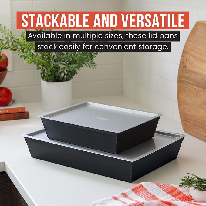Chef Pomodoro Detroit Pizza Pan Lid, 10x14in, Anodized Aluminum, Lid Only | Lid Only, Pan Sold Separately; Fits Chef Pomodoro Detroit Pan Only; Retains Heat & Humidity, Prevents Drying, Stackable
