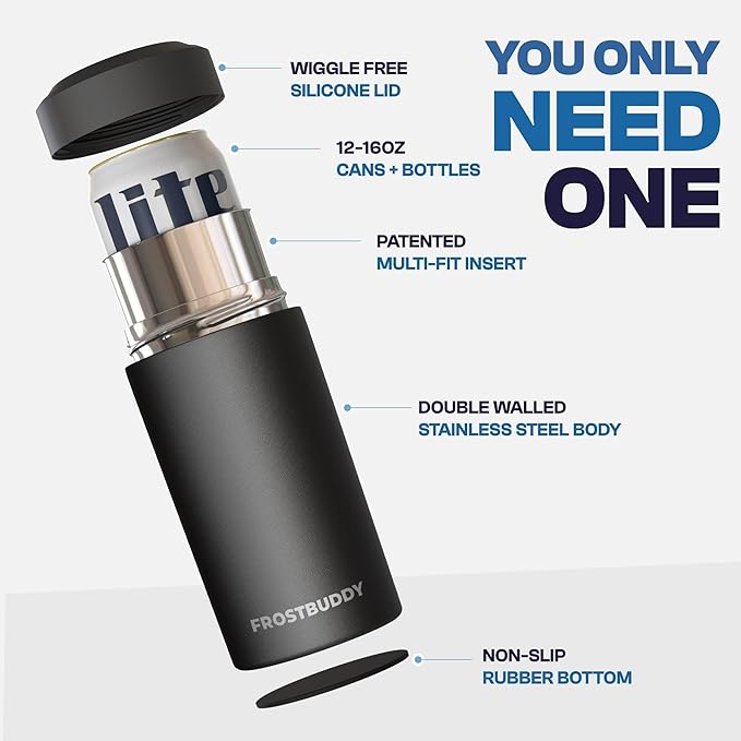 Frost Buddy NCAA Universal Buddy - Fits All - Stainless Steel Can Cooler for 12 oz & 16 oz Regular or Slim Cans & Bottles - Stainless Steel (Michigan Wolverines)