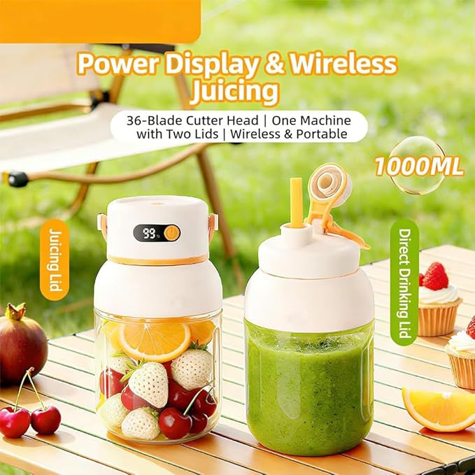 Portable Electric Juicer Cup with Zero Cord Hassle, USB-C Rechargeable Electric Blender with 18000 RPM Motor, Portable Wireless Juicer Cup for Home, Gym, Office and Outdoor (1200ml 1pc)