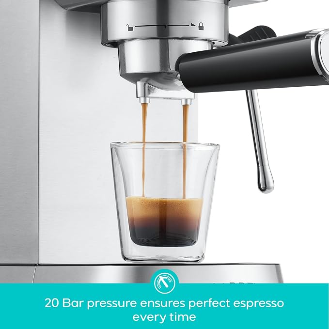 CASABREWS CM5418ECO PFAS-Free Espresso Machine with Milk Frother Steam Wand | Non-Toxic, Stainless Steel, 20-Bar, Built-in Pressure Gauge, Powerful Steam Wand for Cappuccino, Small, 34oz Water Tank