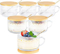 14oz Glass Coffee Mugs with Lid, Set of 6 | Vintage Style, Handle Included, Spoon Included