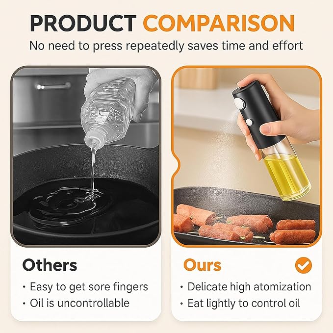 Electric Butter Sprayer for Popcorn, 200ml Rechargeable Glass Oil Sprayer Bottle, 2 Modes Continuous Fine Mist Dispenser for Cooking, Air Fryer, Baking, BBQ & Grilling (2PCS)