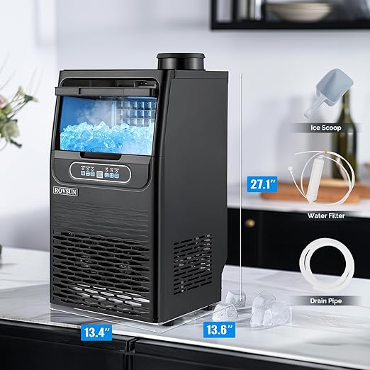ROVSUN 70LBS/24H Countertop Ice Maker with 2 Water Inlets & Appointment Function, Freestanding Ice Machine with 11lbs Storage Bin, Ice Scoop, Drain Pipe & Water Filter (Black)