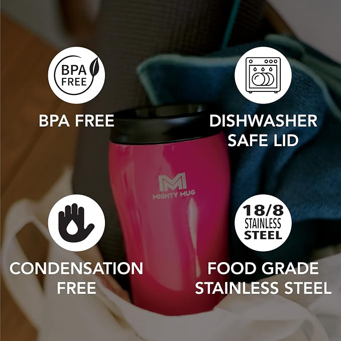 Mighty Mug | The Untippable Mug | Grips When Hit, Lifts for Sips | Insulated Stainless Steel Tumbler | Cupholder Friendly | Gifts for Women Men All | Leakproof | 6 Hour Hot / 24 Cold | 16oz | Lipstick