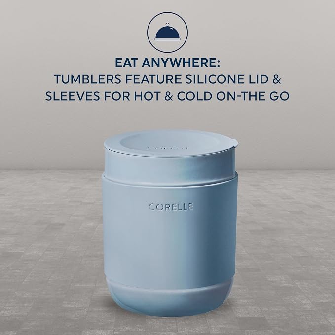 Corelle Stoneware Dinnerware Set, Handmade Reactive & Solid Glazed Ceramic Plates and Bowls, Modern Rustic Style Round Dishes, Service for 4, Nordic Blue 16 PIECE SET