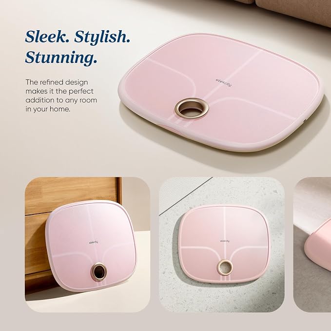 Etekcity Rechargeable Pink Smart Scale for Body Weight, BMI, Fat, Muscle Mass, Digital Bathroom Scale with 13 Metrics, Secret Mode, Bluetooth Connect to Free Apps, Cotton Candy Pink