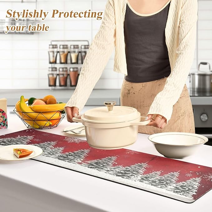 Christmas Trivet Table Runner 40 Inches Long Christmas Trees Snowflakes Print Heat Resistant Hot Pad Multi Purpose Mat for for Hot Pots Pans Kitchen Countertops