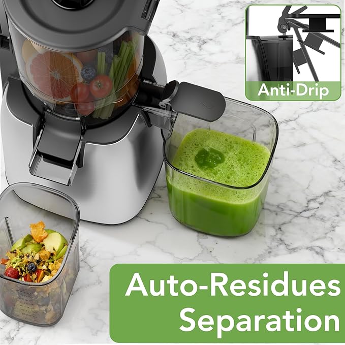 Electactic Cold Press Juicer with Stainless Steel Base, 5.4 Inch Wide Feed Chute, Juicer Machines For Whole Fruits & Vegetables, Slow Masticating High Yield Juice Makers