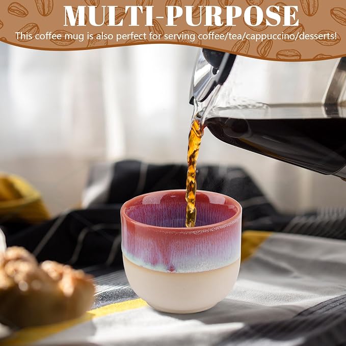 4 Pieces Handleless Porcelain Espresso Cups Set, 5 Oz Porcelain Espresso Mugs, Semi-Glaze Clay Demitasse Coffee Cups for Home Office Mocha Tea Machine (2.3" x 2.7", Colorful)