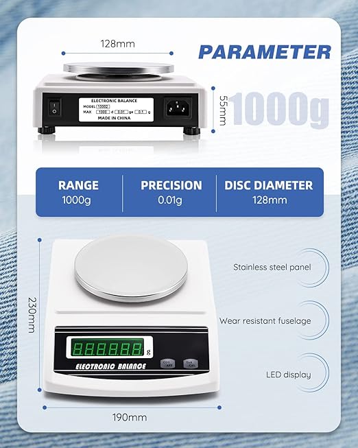NEWTRY 1000g/0.01g Electronic Fabric GSM Scale Digital Textile Weight Balance with a 0-2mm Disc Sampler Cloth Cutter for Textile Paper Non-Woven Fabrics (110V Scale + Sampler)