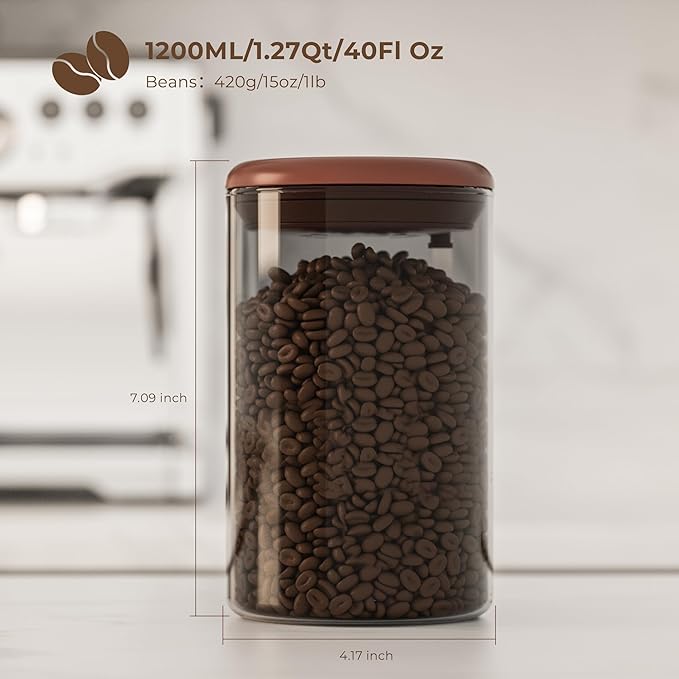 15OZ Amber Glass Coffee Canister with Pop Lid, Airtight Storage Jar with UV Protection for Coffee Beans, Tea, Espresso, Sugar & Dry Food, Kitchen Countertop Container