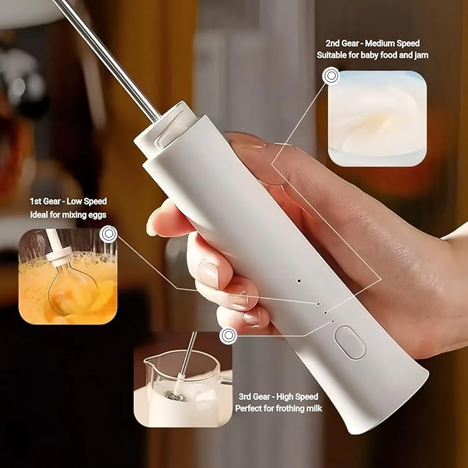 Rechargeable Milk Frother Hanheld, Dual Spring Whisk Electric Coffee Frother, Portable Hand Frother Wand Drink Mixer for Matcha Lattes Cappuccino, Kitchen Gifts, White