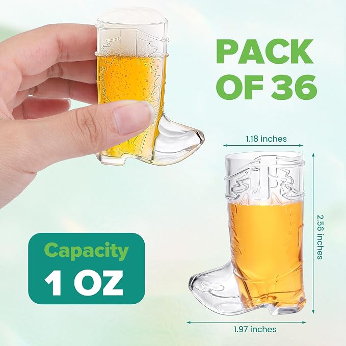 Aodaer 36 Pieces 1 OZ Clear Cowboy Boot Shot Glasses Mini Plastic Boot Shot Cups Western Cowboy Glasses Reusable Beer Mugs for Cowgirl Party Decorations Birthday Bachelorette Party Favors