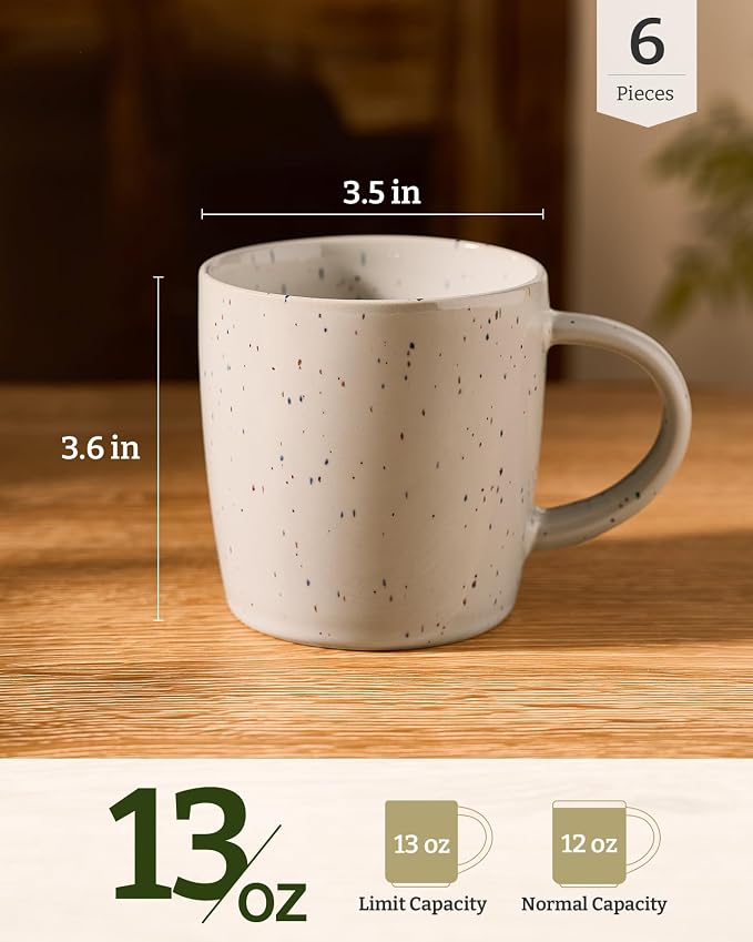 famiware Coffee Mugs Set of 6, Meteor 13 oz Ceramic Mug Cup Set with Handle for Coffee, Tea, Cappuccino, Latte, Milk, Matcha Green