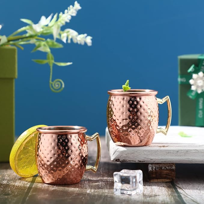 Yaomiao 24 Pieces Mini Moscow Mule Mugs 2 oz Cocktail Copper Cup Stainless Steel Mule Shot Glasses Copper Plating Cups for Wine Coffee Drinks (Hammered)