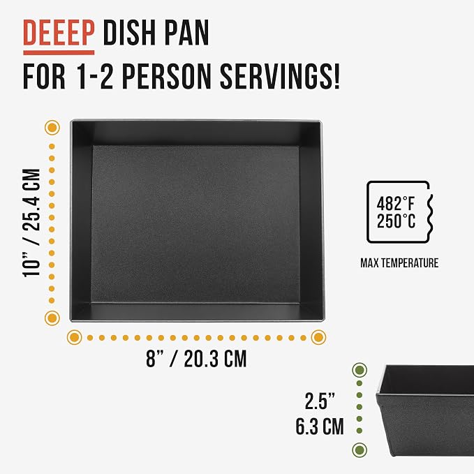 Chef Pomodoro Detroit Style Pizza Pan, 8x10in, Anodized Aluminum Deep Dish | Pre-Seasoned Nonstick Rectangular Bakeware, 2.5in Deep, Great for Casseroles, Focaccia & Deep Dish Desserts, Small Batch