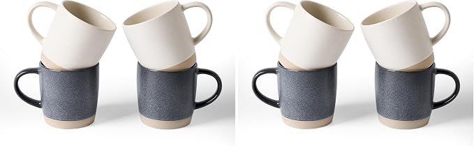 famiware Coffee Mugs Set of 4, Milkyway 13 oz Mug Set, Ceramic Cup Set with Handle for Coffee, Tea, Cocoa, Milk, Matte White + Matte Dark Charcoal (Pack of 2)