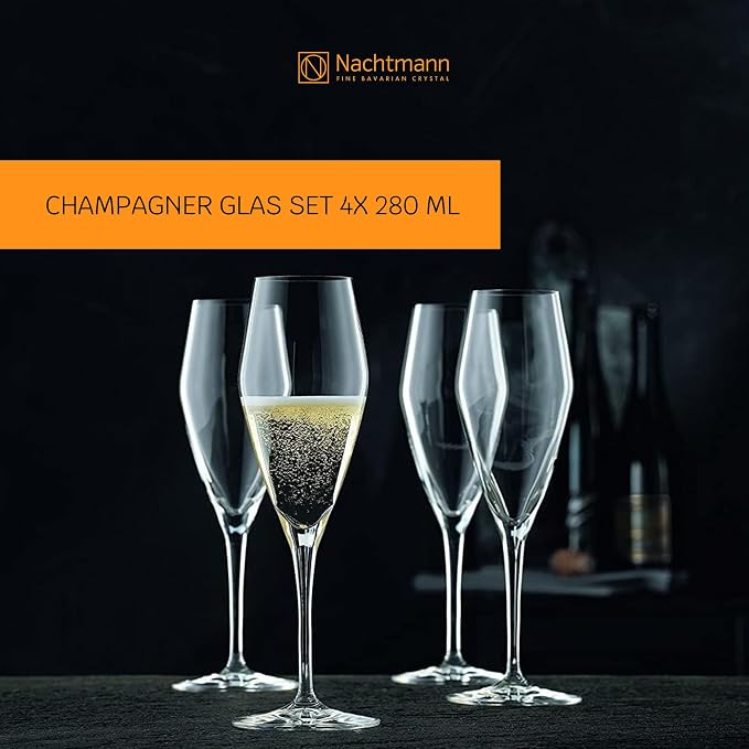 Nachtmann ViNOVA Champagne – Set of 4 Lead-Free 9.5 oz Diamond-Shaped Crystal Stemware with Point Design, Sophisticated Drinkware for Prosecco, Sparkling Wine, Weddings, Elegant Dining
