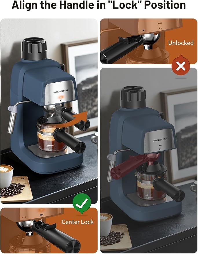 KEENSTAR 3.5Bar Espresso Machine with Milk Frother, 800W Compact Espresso and Cappuccino Maker, Preheating Function, 4-Cup Espresso Maker for Latte or Cappuccino, Gift for Coffee Lovers Upgrade